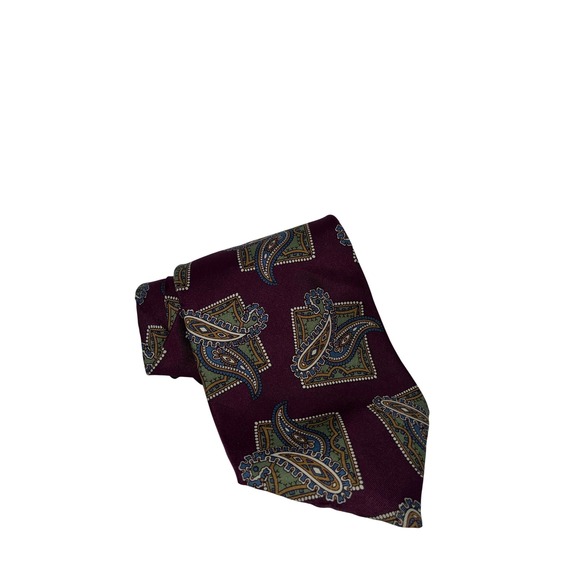 Other - Hunting Horn Classics Mens Paisley Medallion Silk Tie Burgundy Red Green 3.75"